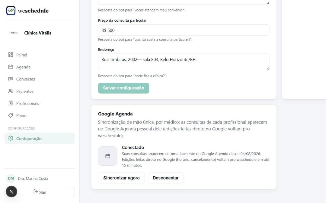 Sincronização com Google Agenda